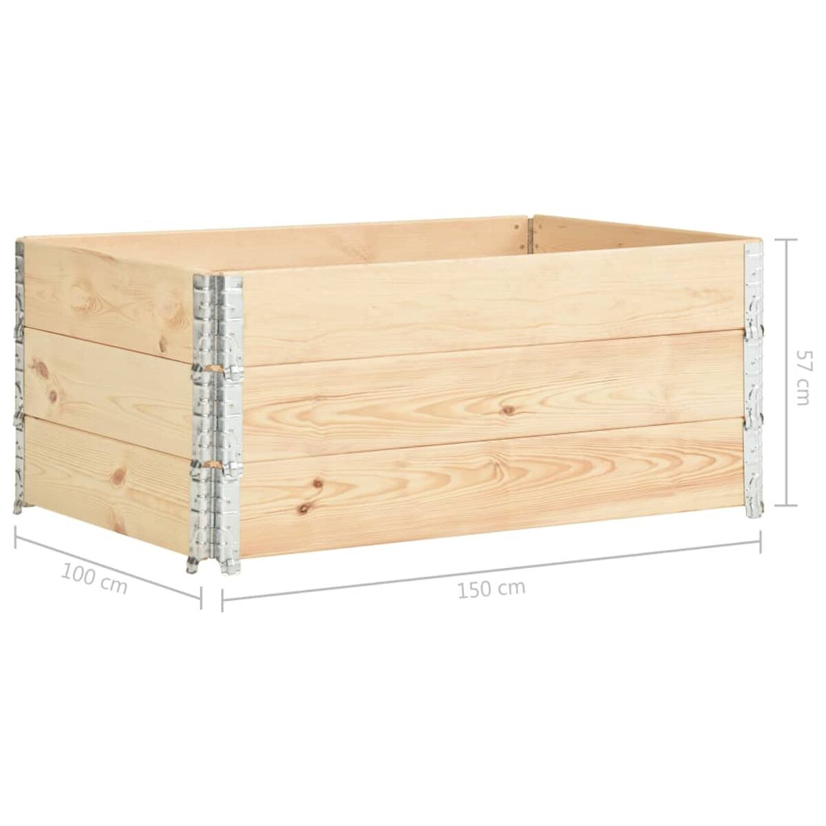 Großer Pflanzkasten aus Holz. Abmessungen: 150 cm lang, 100 cm breit und 57 cm hoch.