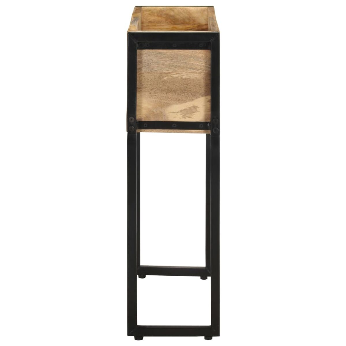 Hoher Holzpflanzkasten mit Metallrahmen. Oberteil hellbraun.