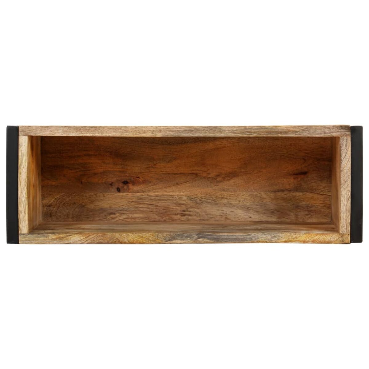 Holzaufbewahrungsbox. Die Box ist rechteckig und hat schwarze Ränder.
