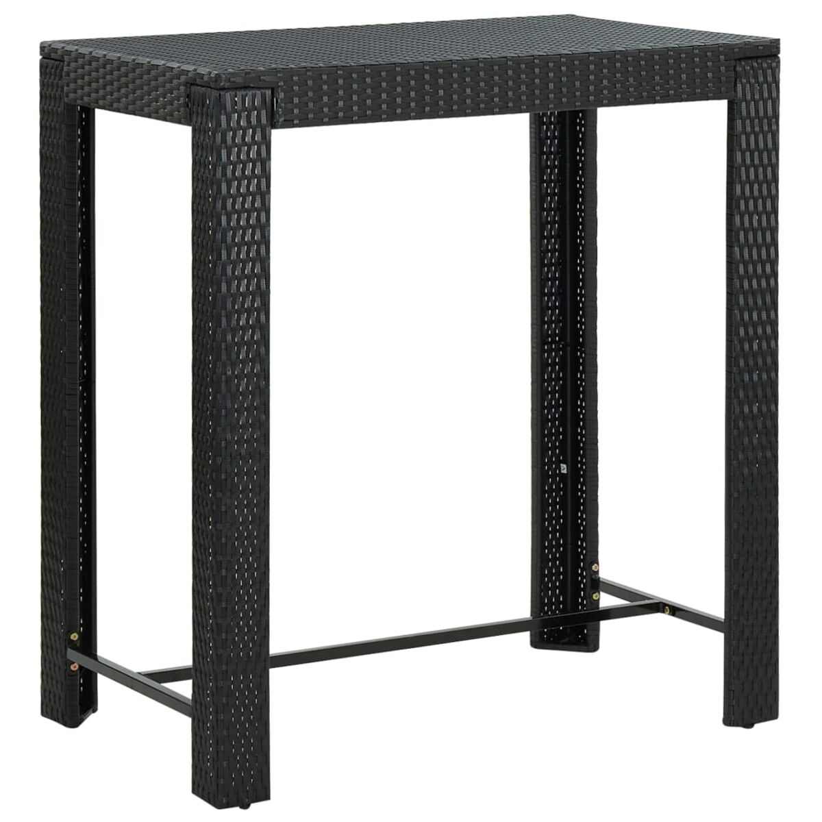 Schwarzer Bartisch mit Schachmuster. Es ist aus Rattan gefertigt und isoliert.