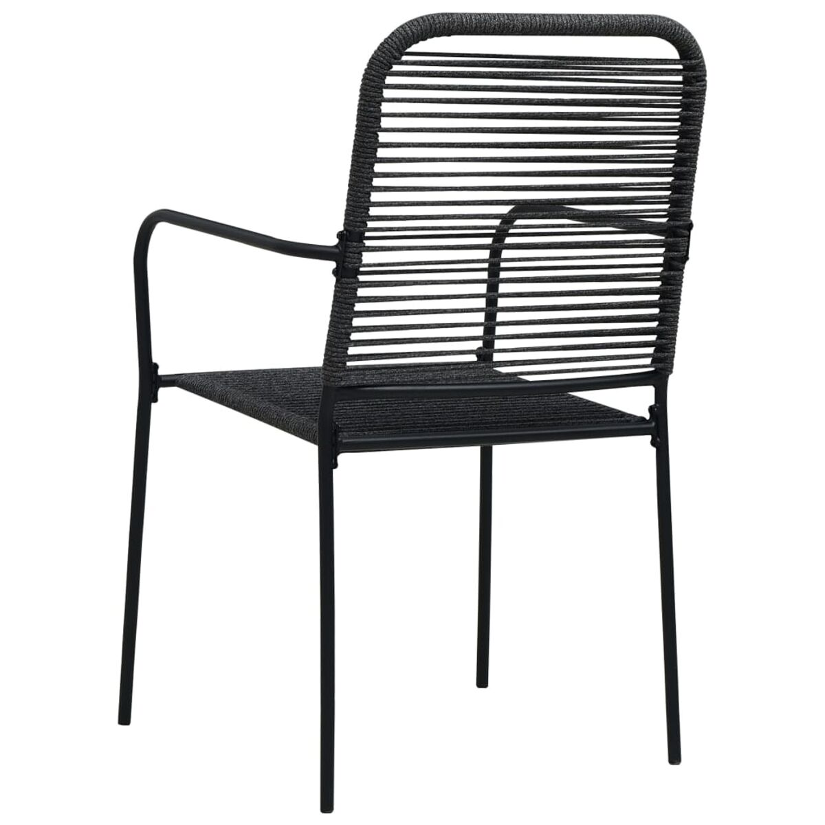 Schwarzer Outdoor-Stuhl mit Seildesign auf Rücken und Sitzfläche.