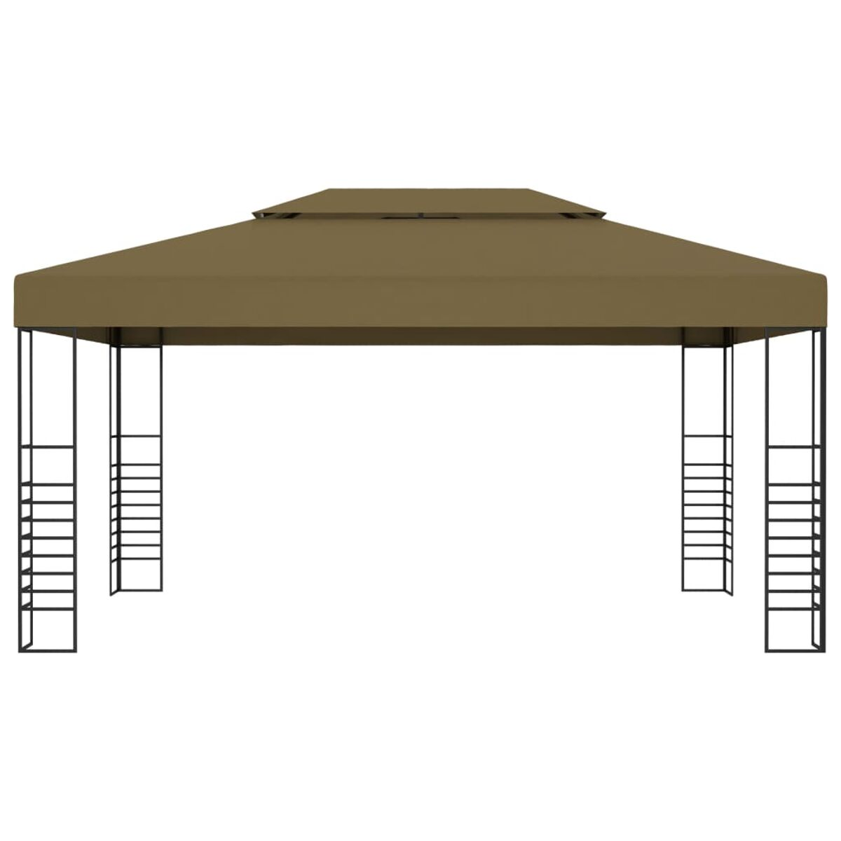 Brauner Pavillon mit doppeltem Dach und schwarzem Stützrahmen.