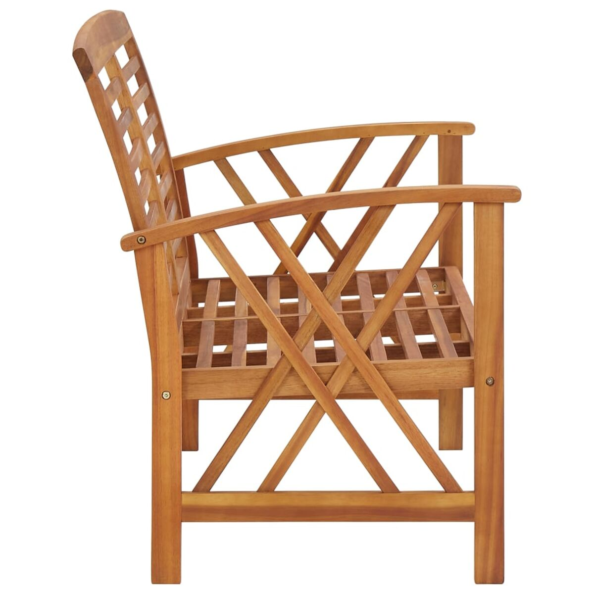 Ein hölzerner Outdoor-Sessel mit Lattenrost und Rückenlehne, zeigt Konstruktion und Design.