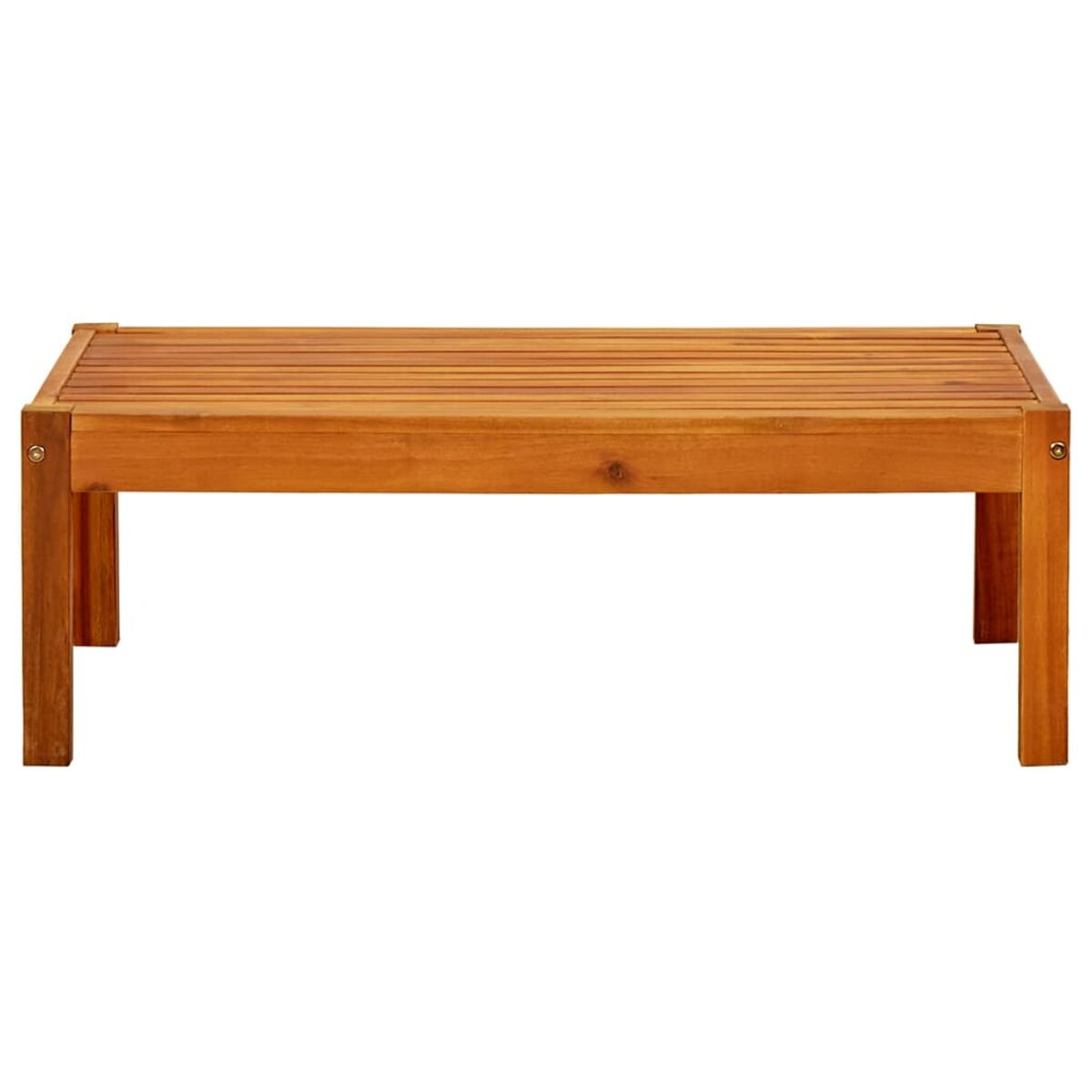 Rechteckiger Couchtisch aus Holz mit Lattenrost und vier Beinen. Einfaches Design.