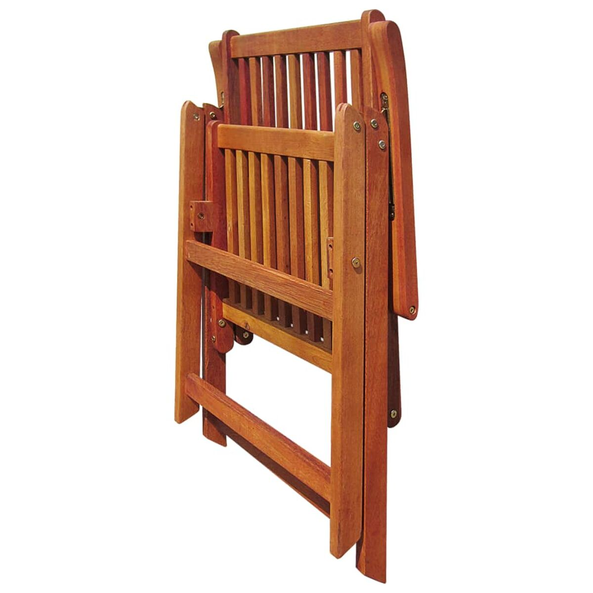 Zusammengeklappter Holzstuhl, Seitenansicht.