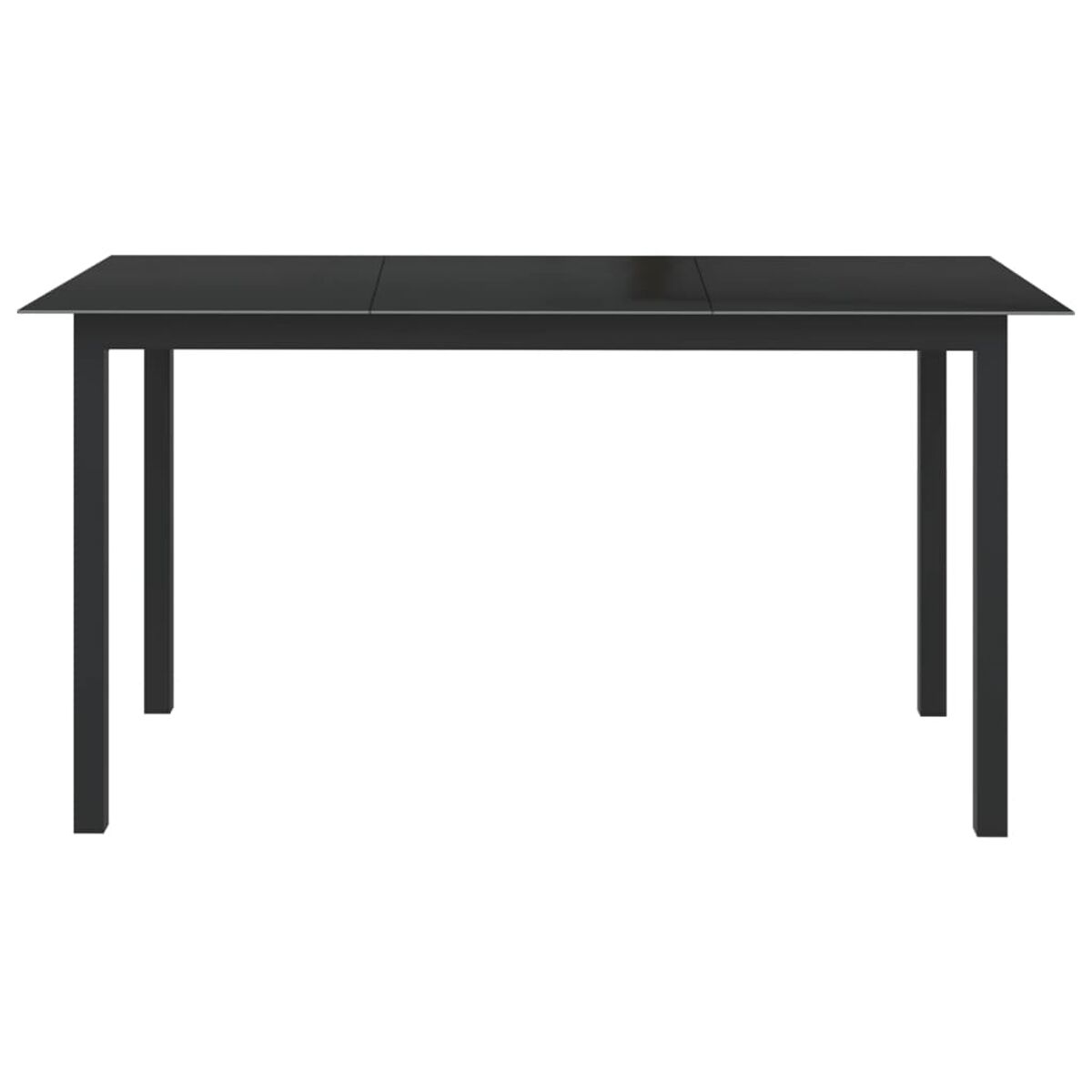 Schwarzer rechteckiger Tisch mit vier Beinen, minimalistisches Design.