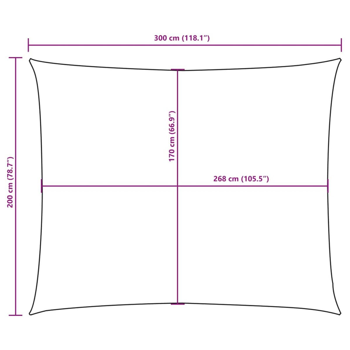 Quadratischer Sonnenschutz mit Abmessungen. Weißer Hintergrund.