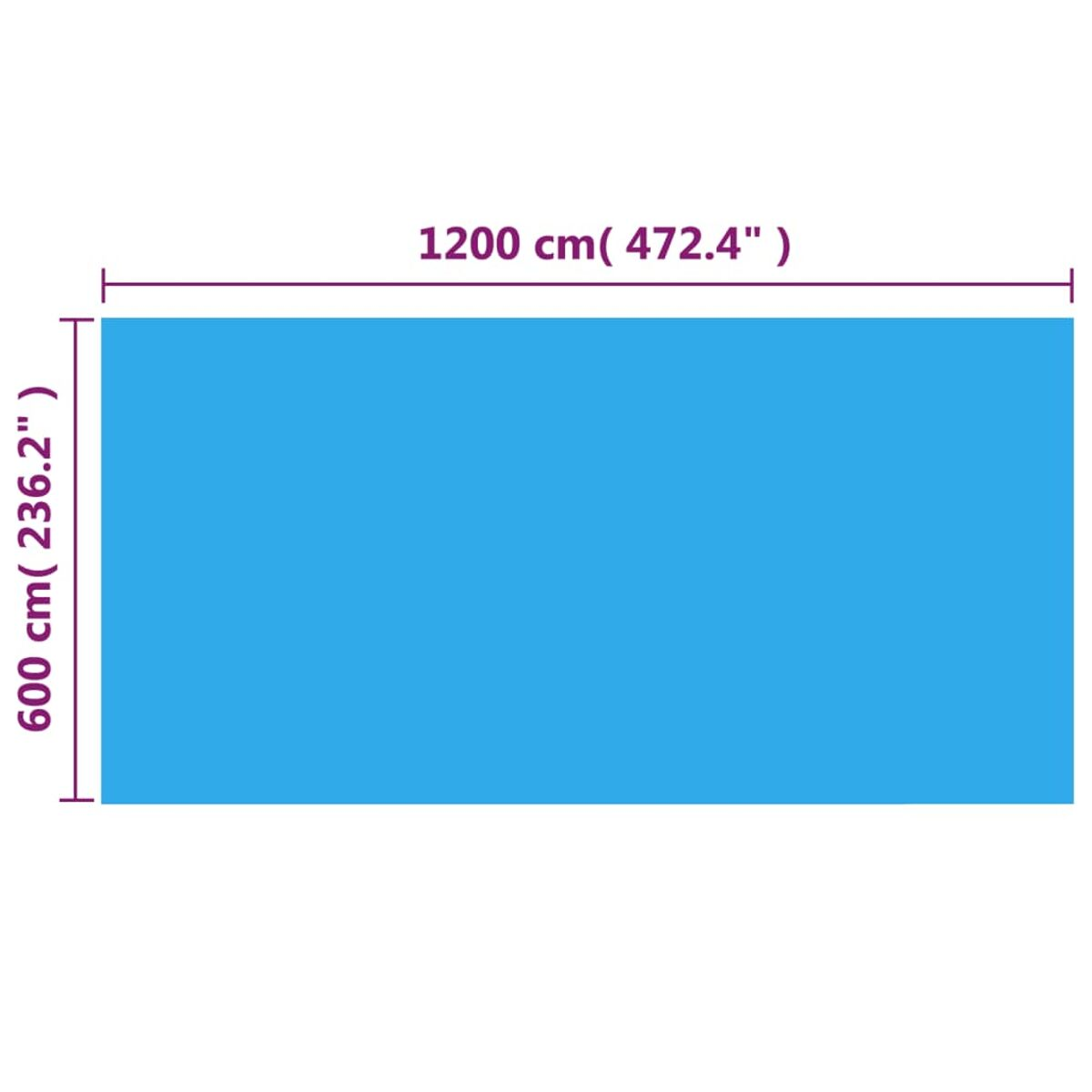 Blaue Plane. Sie ist 1200 cm x 600 cm groß. Weißer Hintergrund. Maßstab ist sichtbar.