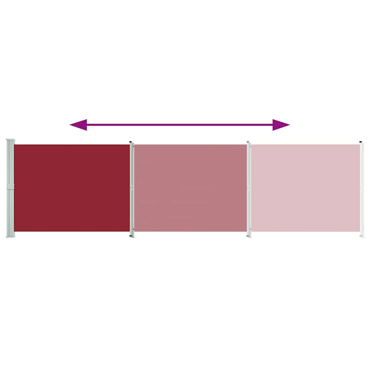 Dreiteiliger Sichtschutz, rot, rosa und hellrosa, mit Pfeilen.