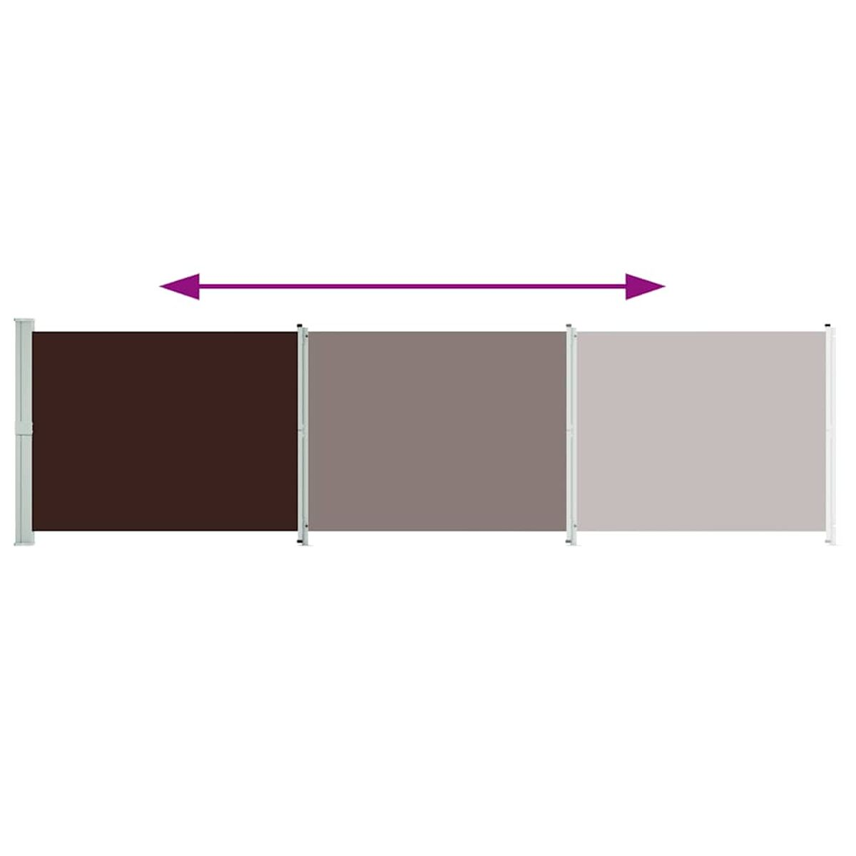 Drei Paneele eines ausziehbaren Bildschirms. Die Farben sind braun, grau und weiß.
