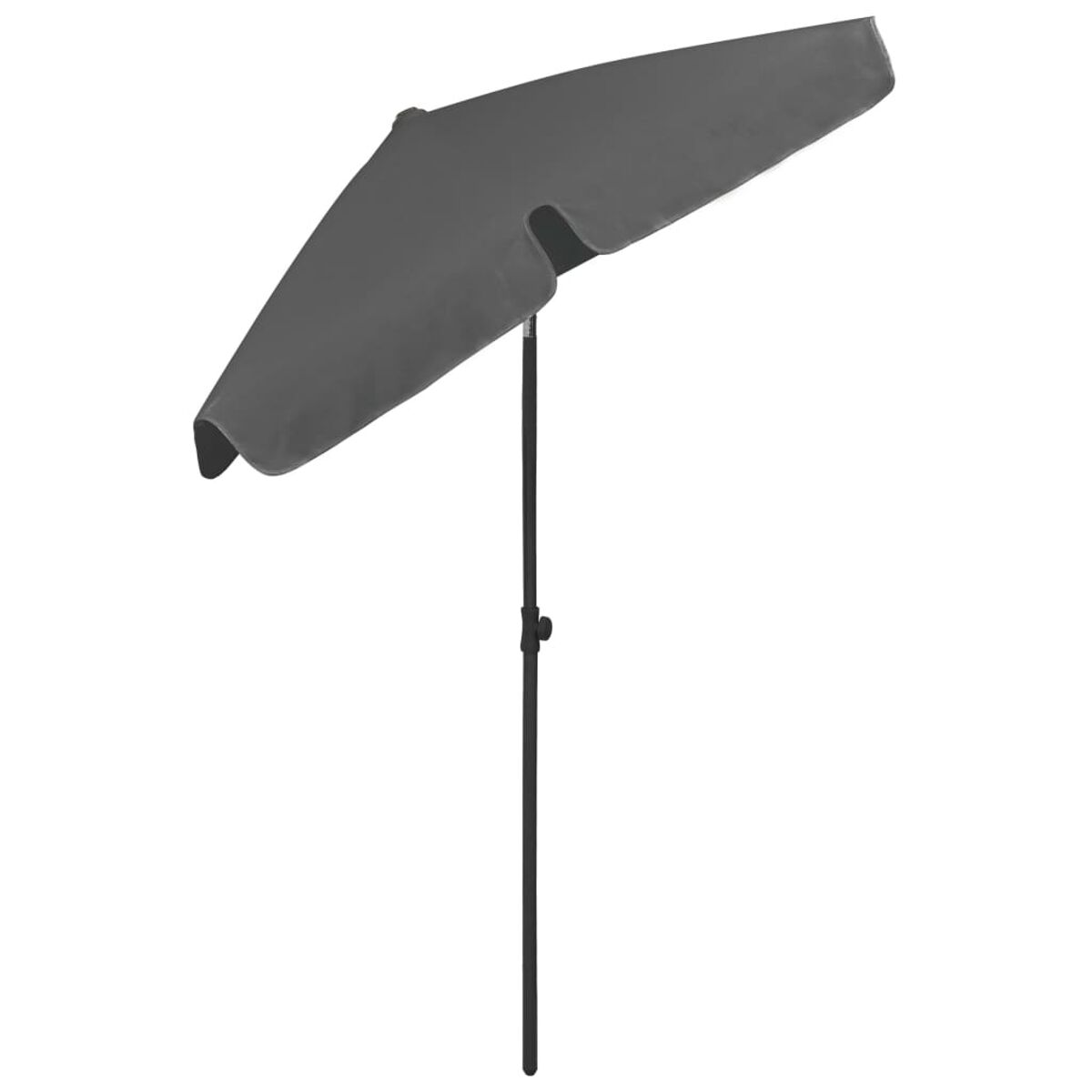 Grauer Ausleger-Sonnenschirm mit dunkelgrauem Schirm, weißer Hintergrund.