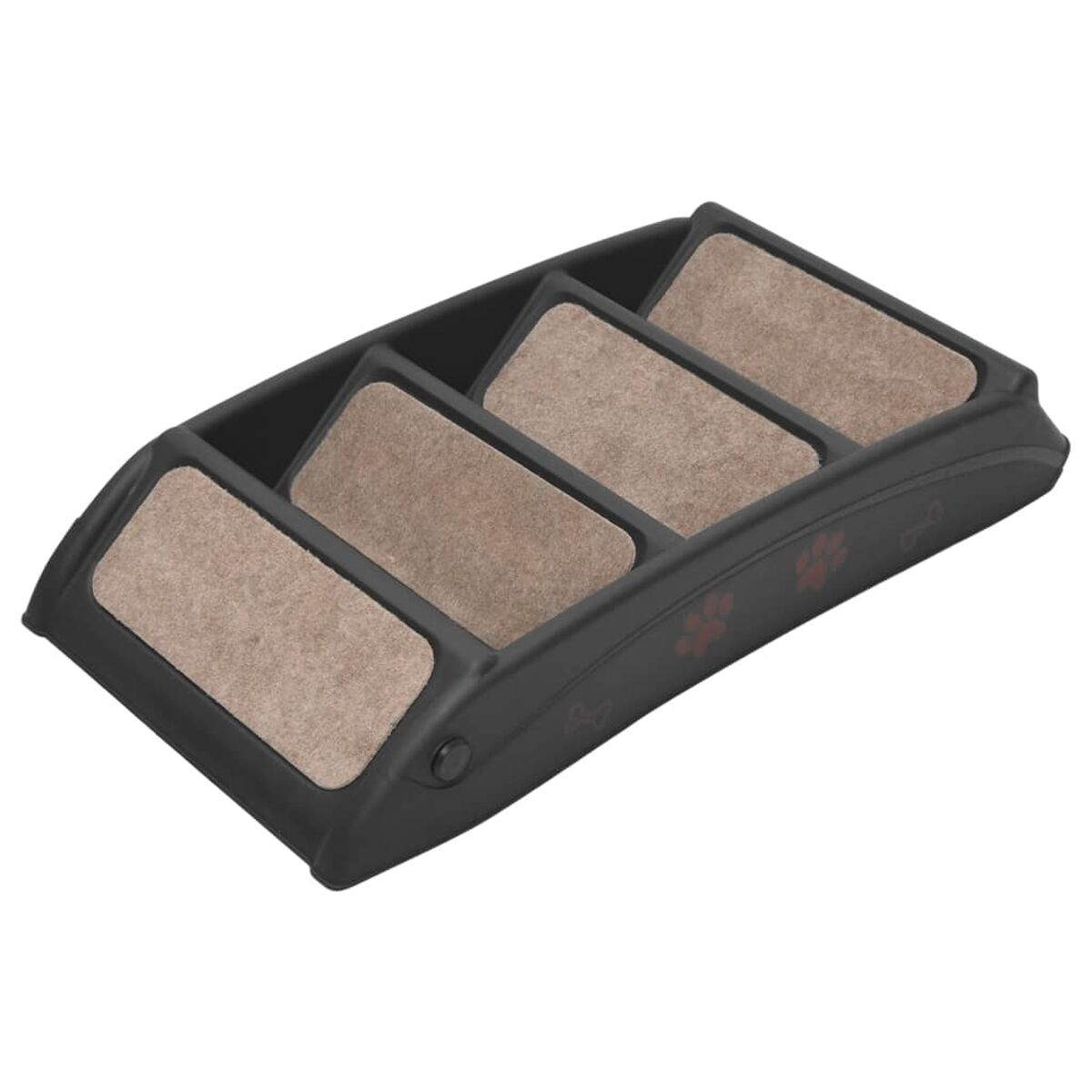 Schwarzer Fernbedienungshalter mit vier Fächern. Beige Einsätze.