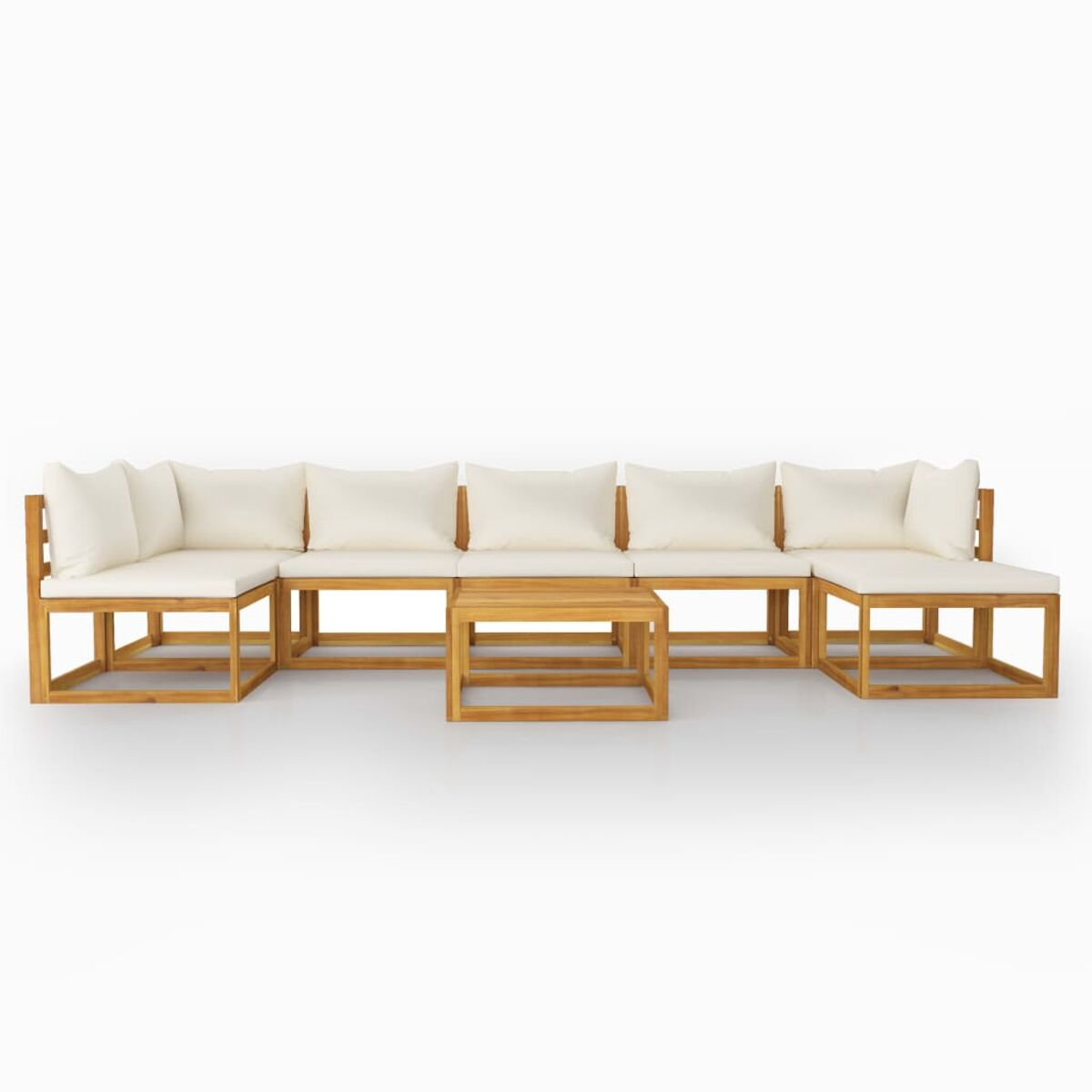 Outdoor-Sofa-Set. Holzrahmen mit weißen Kissen. Weißer Hintergrund.