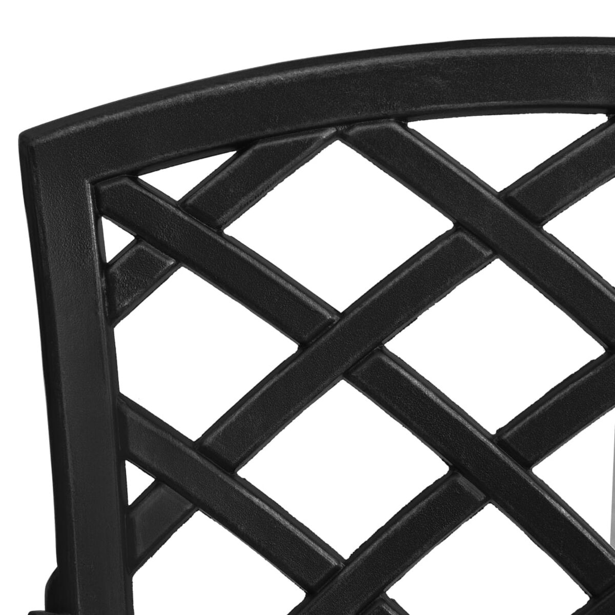 Nahaufnahme einer schwarzen Stuhllehne mit Rautenmuster. Schwarze Farbe, detailliertes Design.