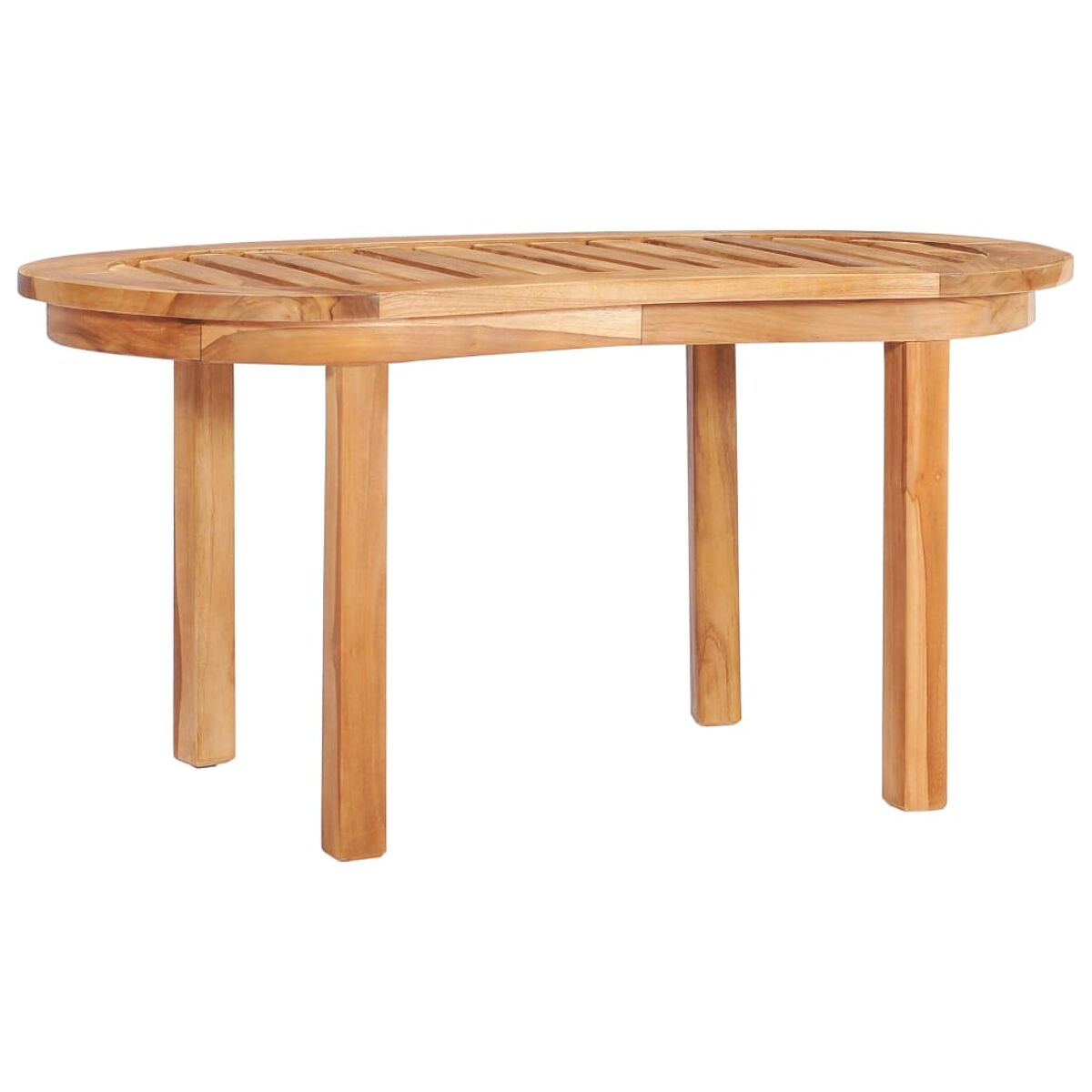 Ovaler Holztisch mit vier Beinen.