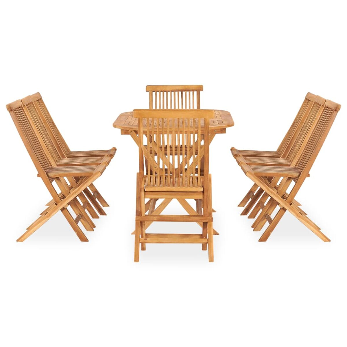 Gartenmöbel-Set aus Holz. Tisch und Stühle. Zusammenklappbares Design.