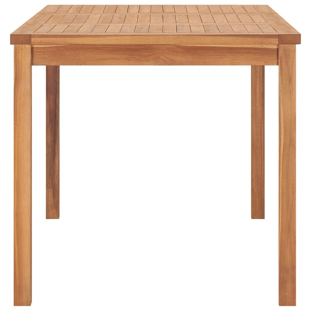 Quadratischer Holztisch, Draufsicht, freigestellt auf weißem Hintergrund.