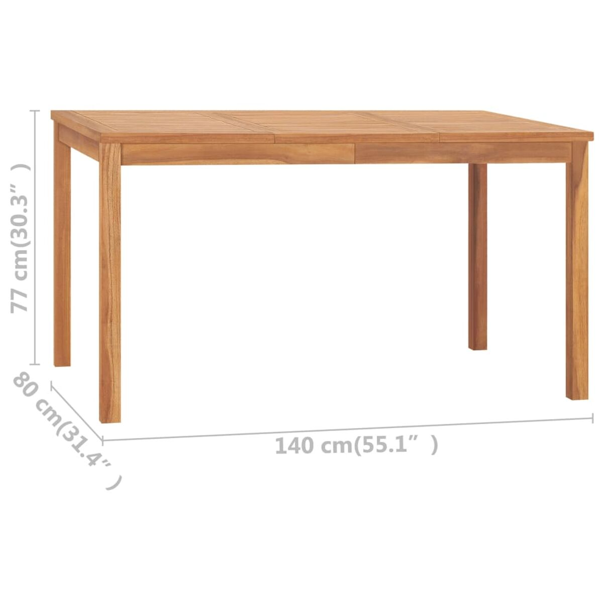 Rechteckiger Holztisch mit Maßangaben.