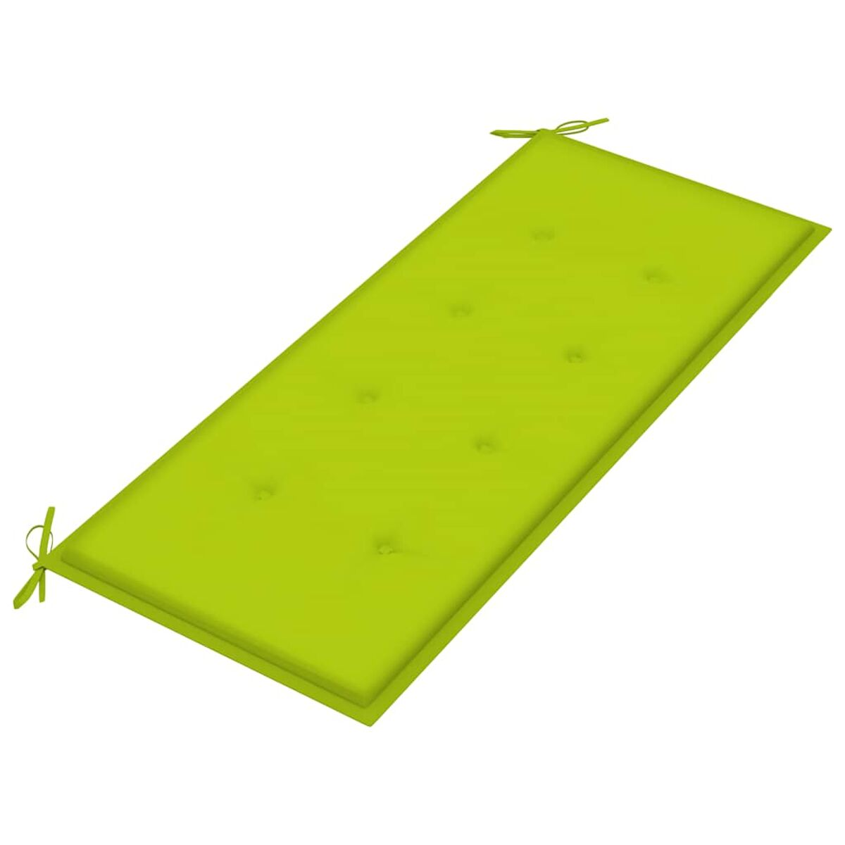 Hellgrünes rechteckiges Kissen. Gestepptes Design mit Knöpfen. Bindebänder an den Enden.