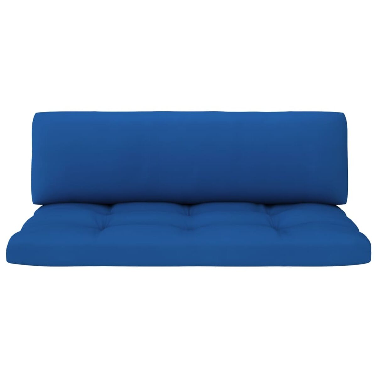 Ein blaues Outdoor-Kissen aus zwei Teilen, vor weißem Hintergrund.