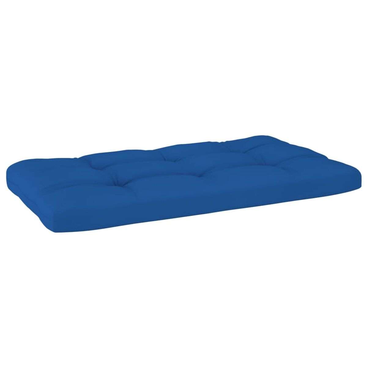 Eine blaue Futonmatratze mit getufteten Details, flach liegend.