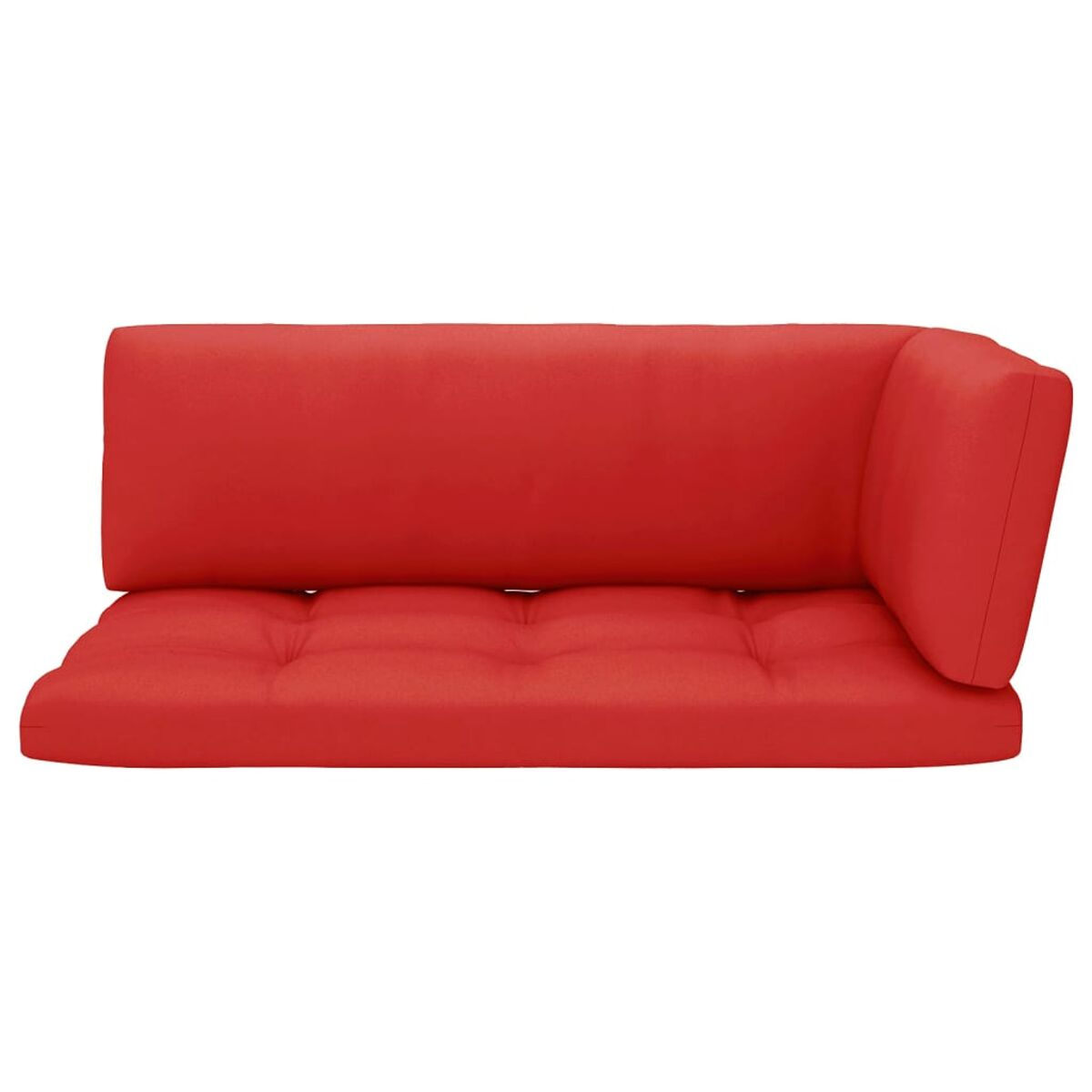 Rote Outdoor-Sofakissen in Eckform.