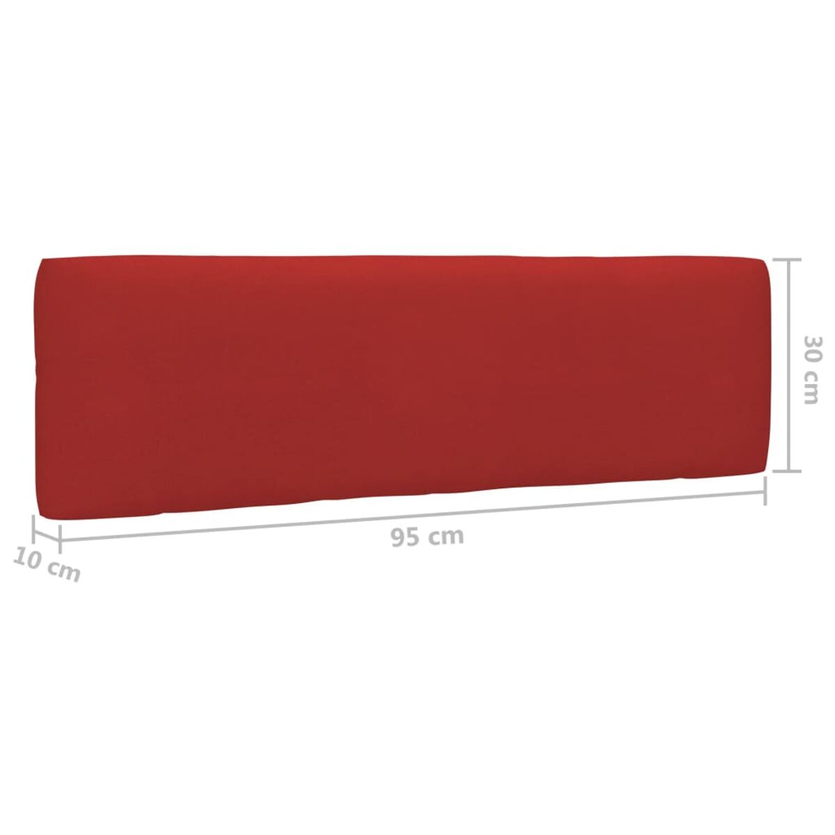 Rotes Bankkissen mit Maßangaben. Weißer Hintergrund.