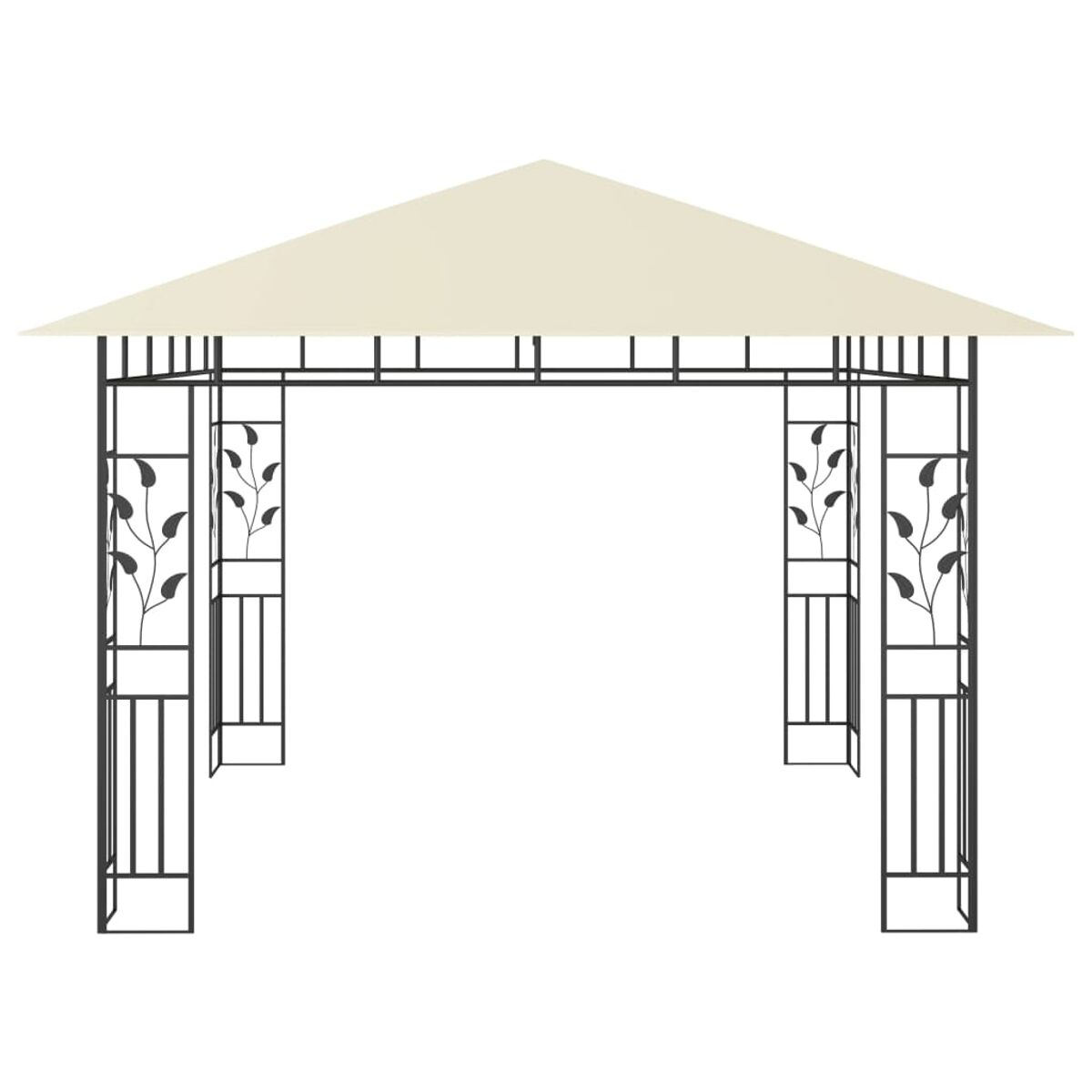 Ein schwarzer Pavillon mit cremefarbenem Dach, vor weißem Hintergrund.