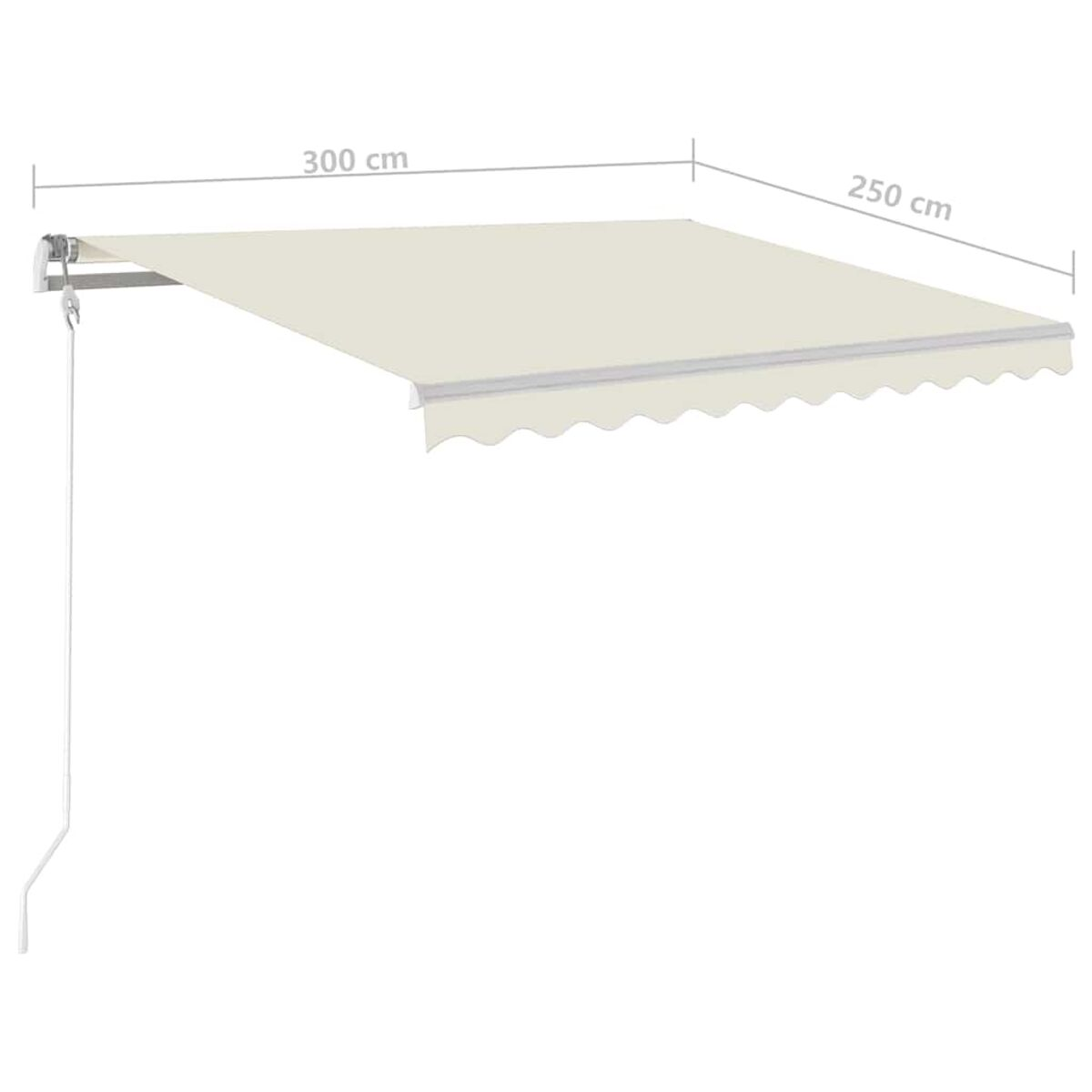 Beige Markise mit den Maßen 300 cm x 250 cm.