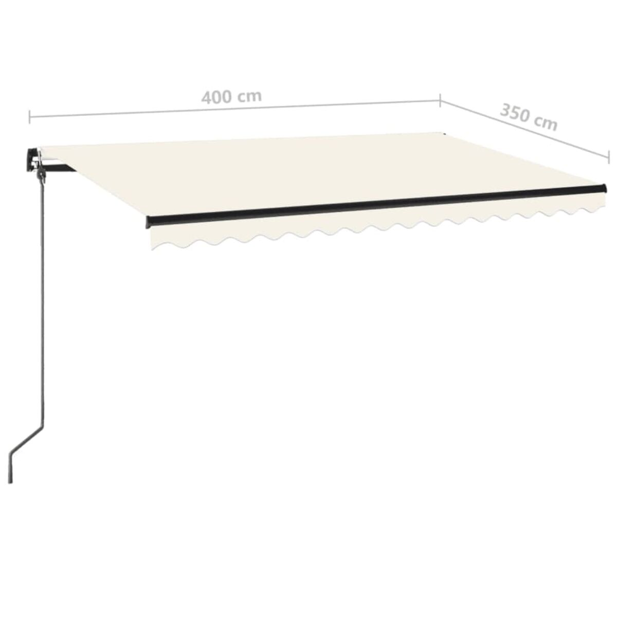 Cremefarbene Markise, Maße 400cm x 350cm.