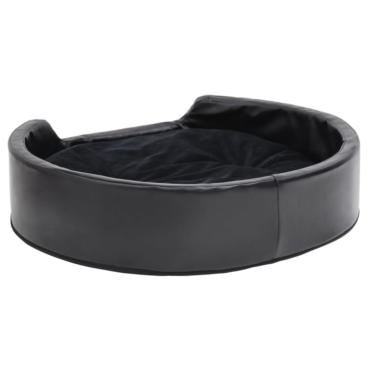 Ein schwarzes Haustierbett mit abgerundetem Design.