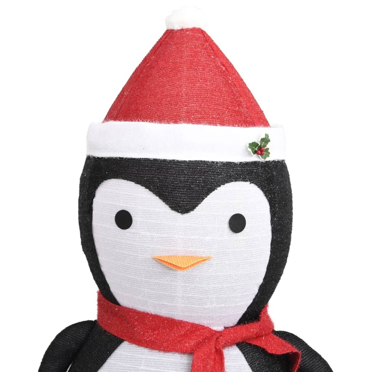 Pinguin-Weihnachtsschmuck mit rotem Hut, rotem Schal und weißem Gesicht.