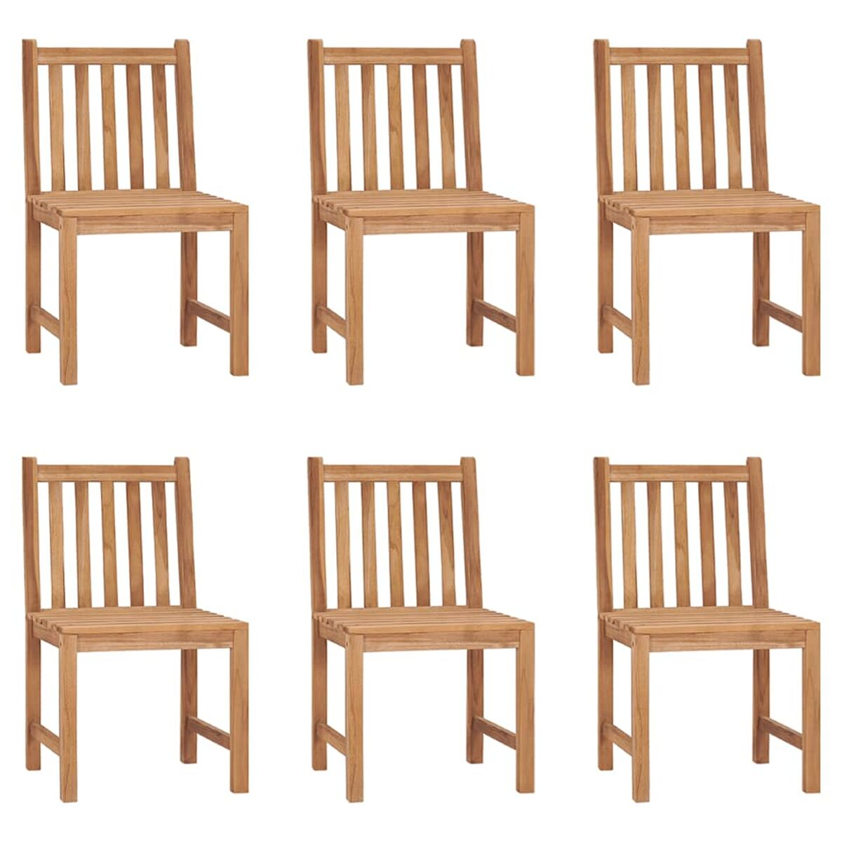Sechs Holzstühle. Lattenrücken- und Sitzdesign.