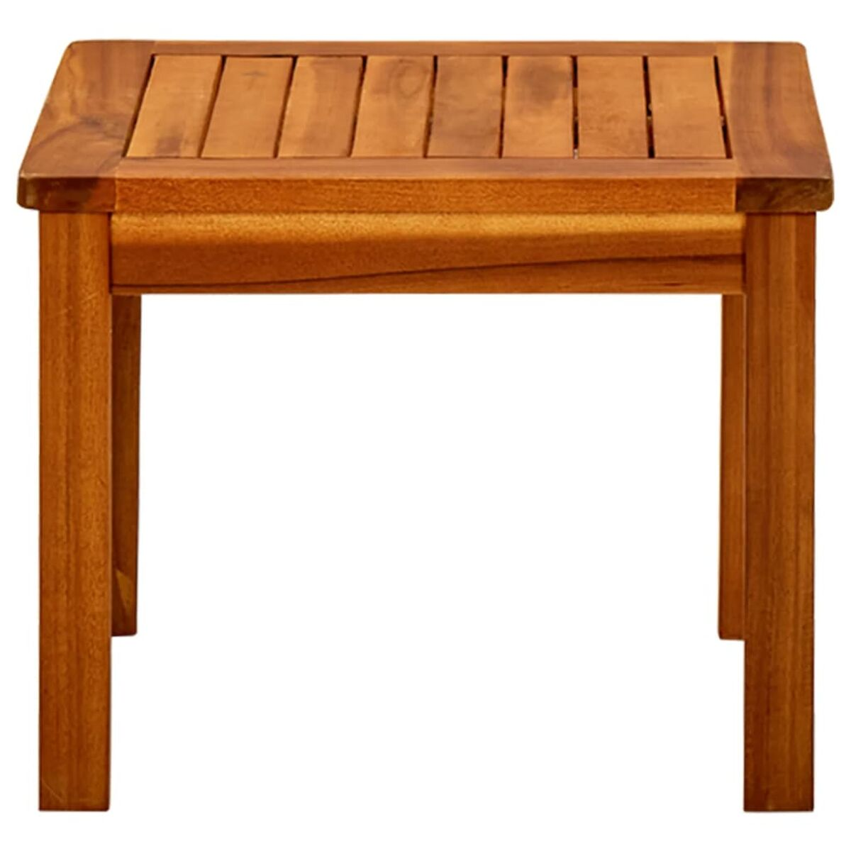 Holz-Beistelltisch. Braun, quadratisch, mit Lattenrost.