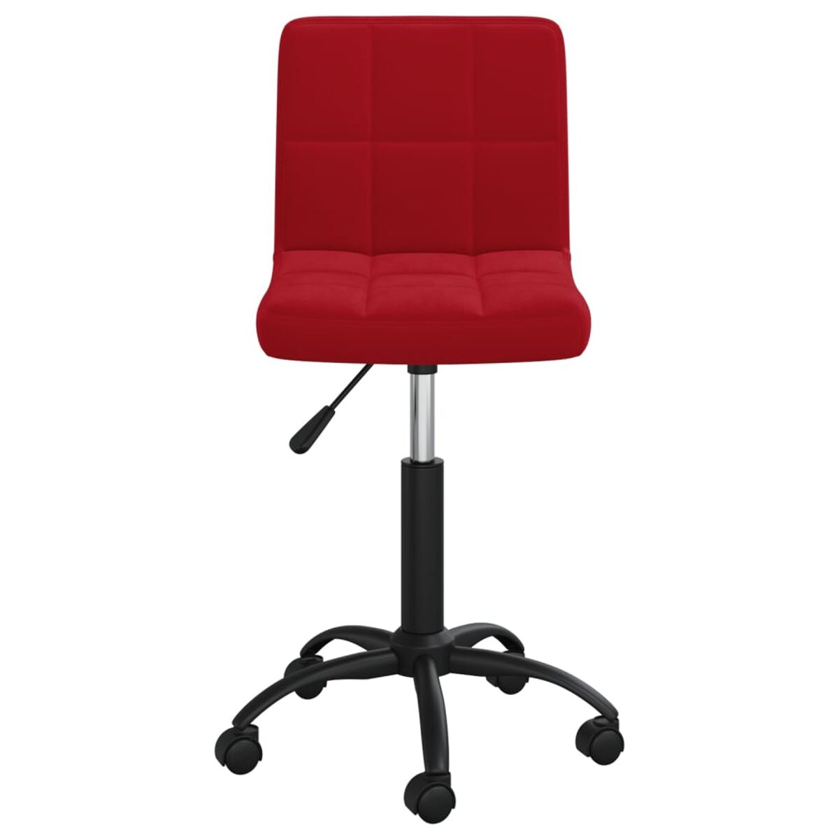 Roter Bürostuhl mit schwarzem Fuß und höhenverstellbar, mit quadratischem Sitz.