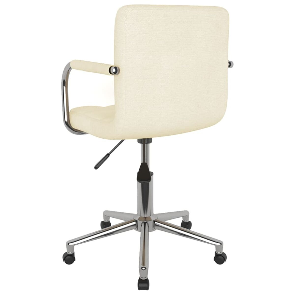 Cremefarbener Bürostuhl mit Armlehnen und Chromfuß.