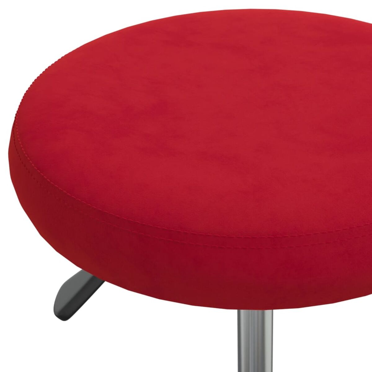 Roter Hocker mit rundem Sitz und Metallfuß. Der Sitz ist gesteppt.
