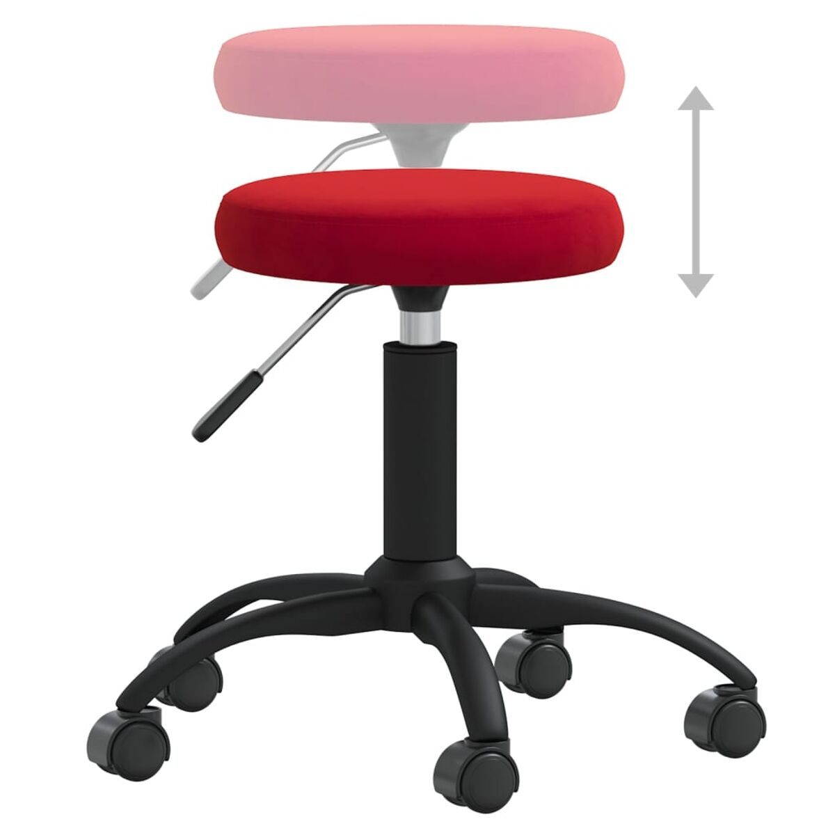 Roter Hocker mit schwarzem Fuß, höhenverstellbar, mit Geisterbild darüber.