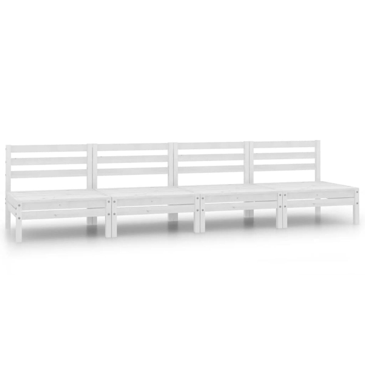 Weißes Gartensofa-Set aus Holz mit vier Abschnitten.