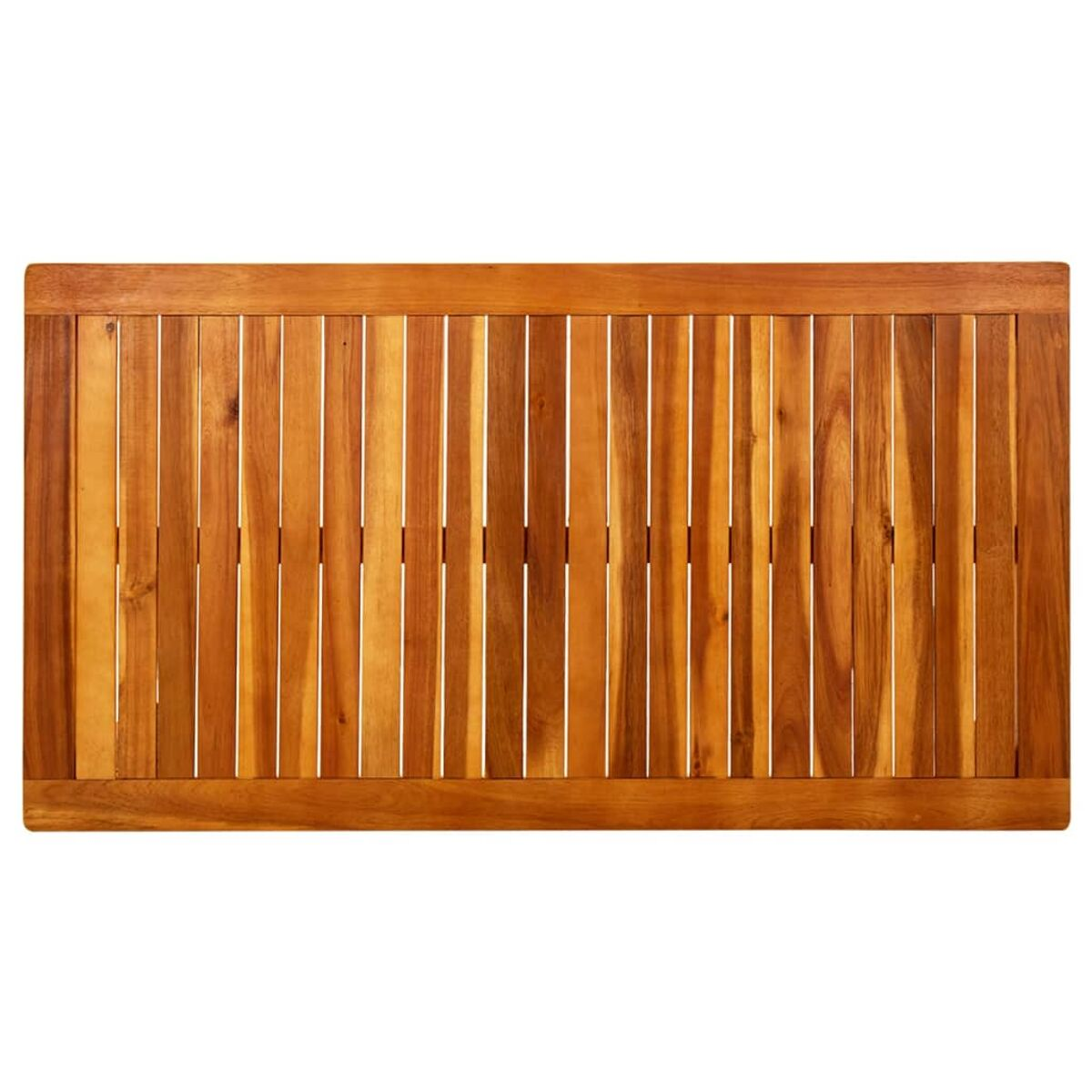 Holztischplatte mit vertikalen Brettern, mittelbraun, mit sichtbarer Holzmaserung.