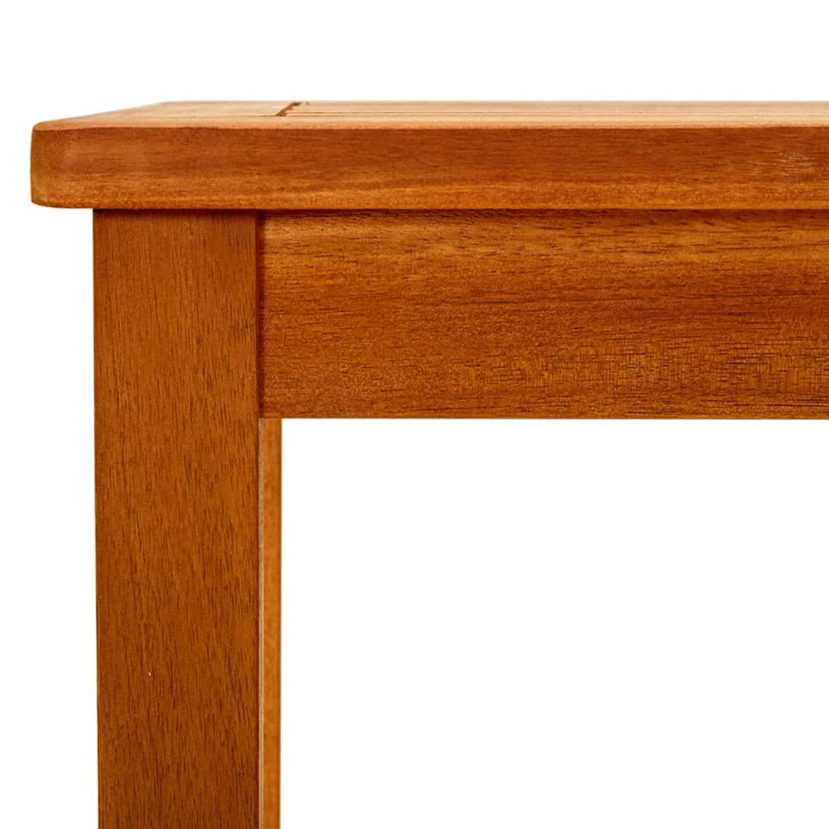 Nahaufnahme einer Holztischecke. Braune Farbe.
