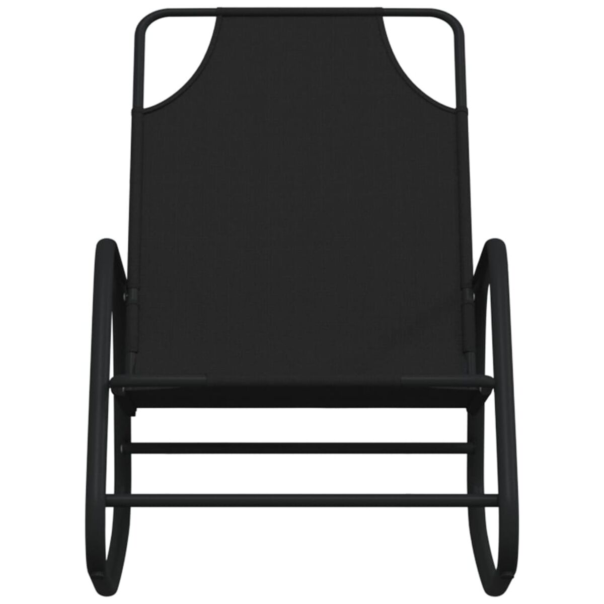 Schwarzer Schaukelstuhl auf weißem Hintergrund. Der Stuhl hat ein schlichtes, modernes Design.