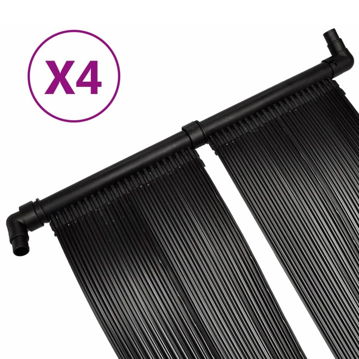Vier schwarze Solarpanel-Rohre verbunden. Schwarze Anschlüsse. Weißer HG.