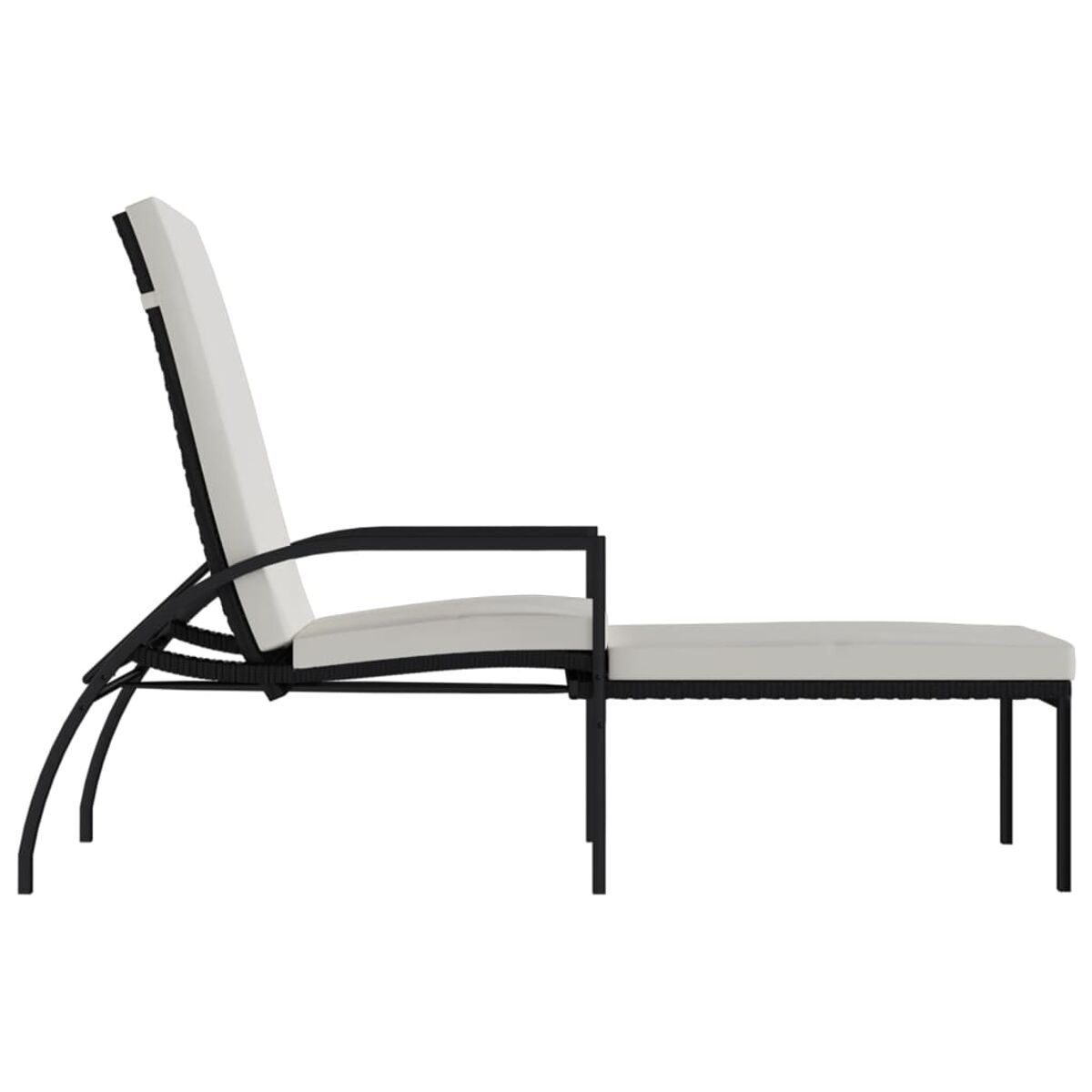 Weiße Chaiselongue mit schwarzem Rahmen, Seitenansicht. Weißer Hintergrund.