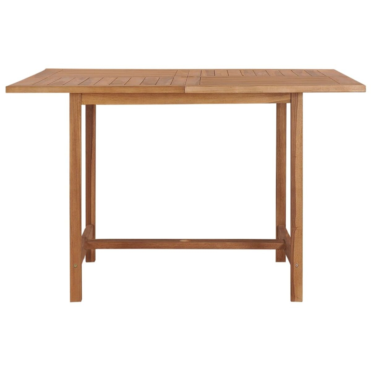 Holztisch mit rechteckiger Oberseite und vier Beinen. Der Tisch hat einen Schlitz in der Mitte.