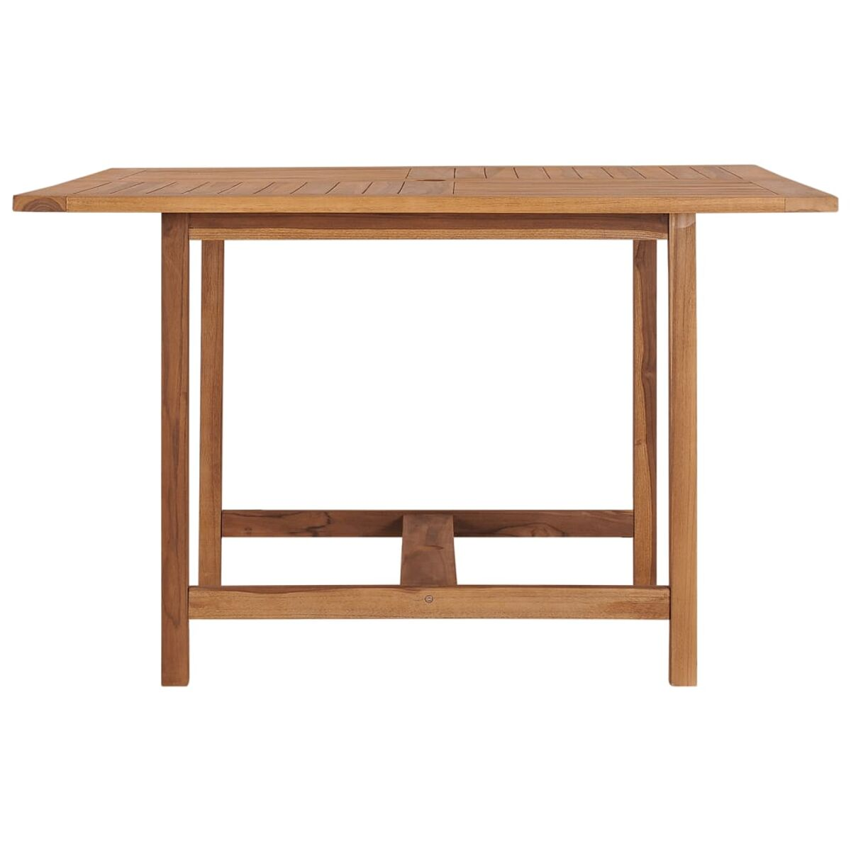 Ein Holztisch. Er hat eine rechteckige Platte und vier Beine. Der Tisch ist aus Holz.