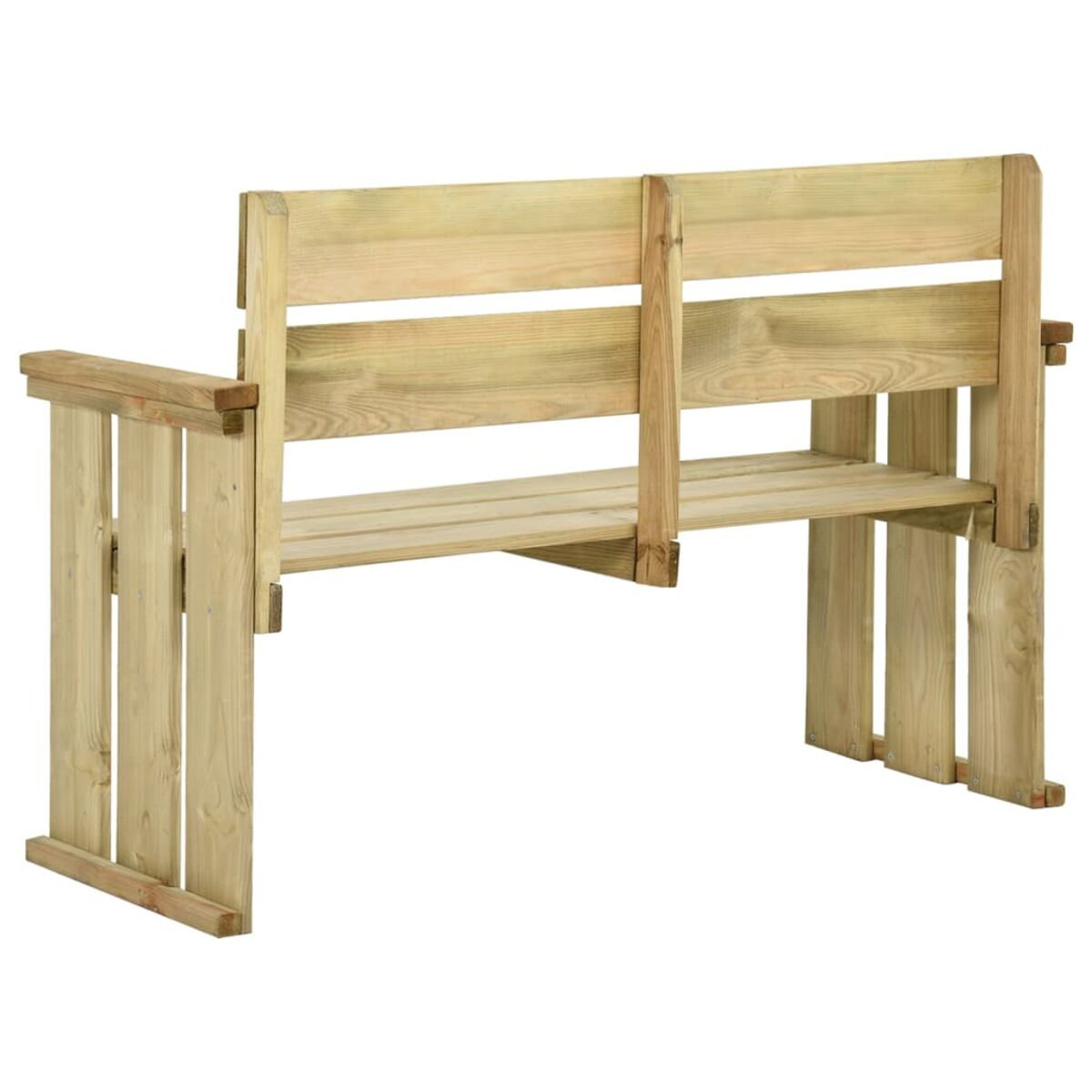 Holzbank mit Armlehnen. Helles Holz.