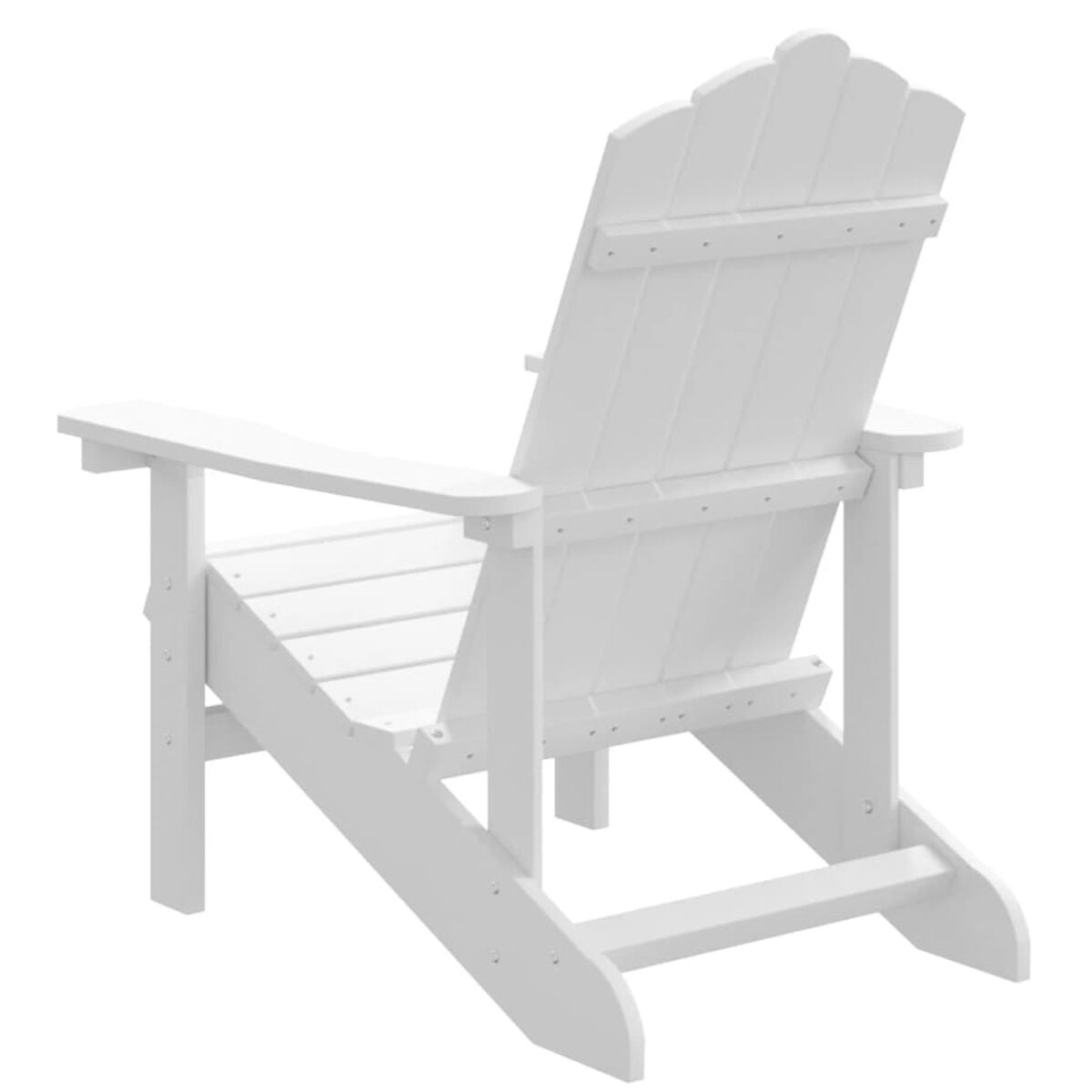 Weißer Adirondack-Stuhl, Rückansicht, mit Latten-Design.
