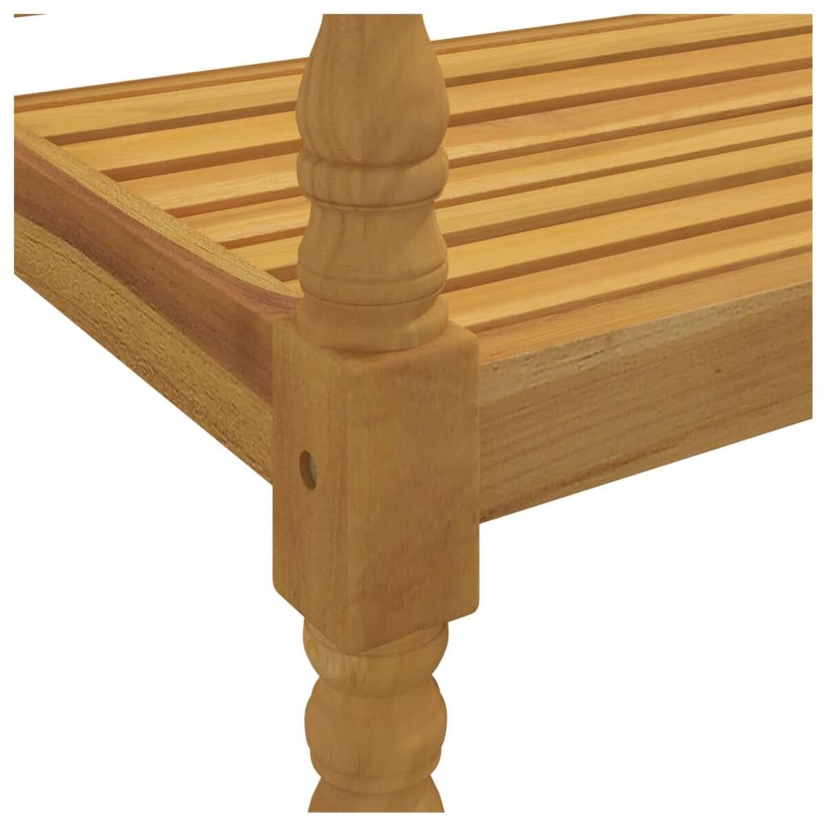 Holztischbein mit geschnitzten Details.