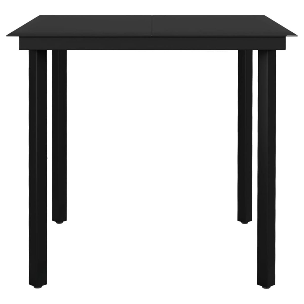 Schwarzer Tisch mit rechteckiger schwarzer Platte und vier schwarzen Beinen. Weißer Hintergrund.